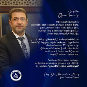 Our Rector, Prof. Dr. Abdurrahim Alkış, says: "Şırnak University is waiting for you."